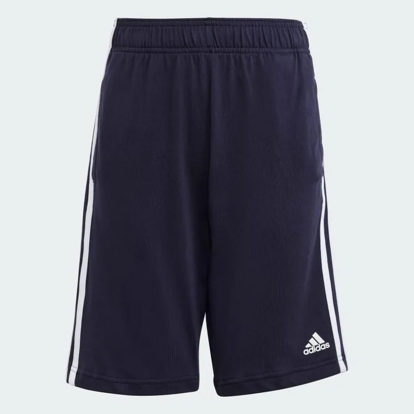 ADIDAS JUNIOR ESSENTIALS 3 STRIPE KNIT NAVY SHORTS