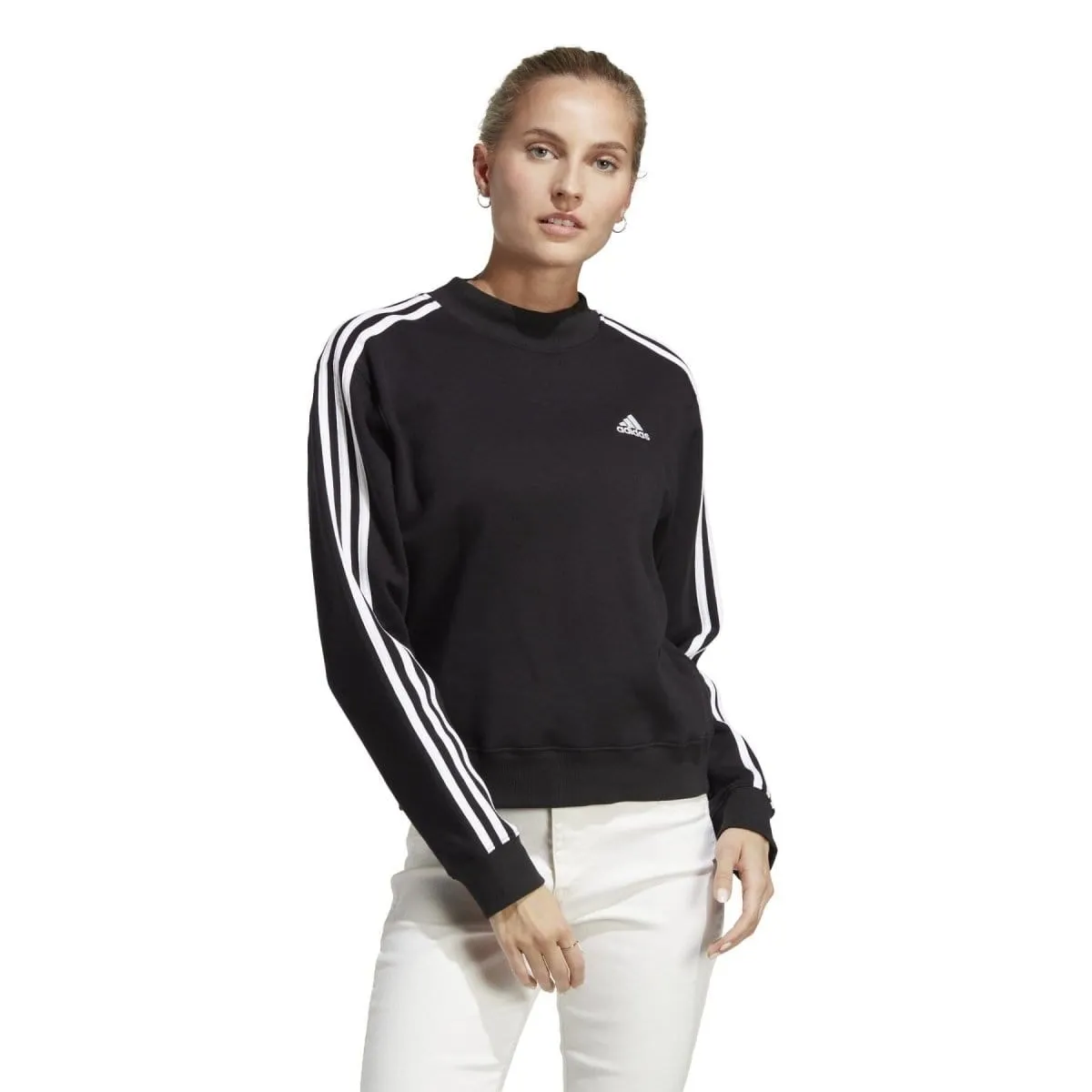 ADIDAS WOMEN'S 3 STRIPE BLACK CREW SWEATSHIRT