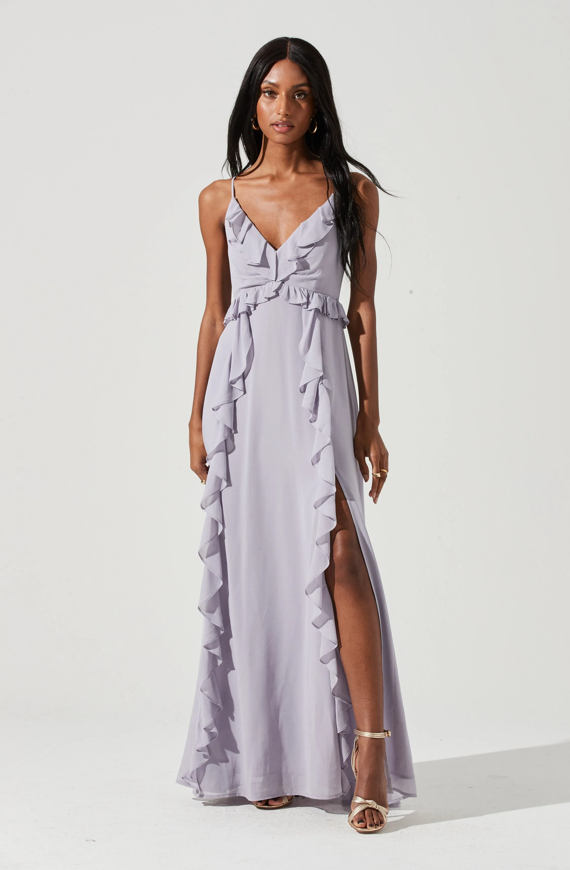 Adoria Ruffle Side Slit Maxi Dress