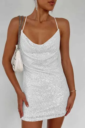 Amanda Cowl Neck Contrast Sequin Sleeveless Mini Dress