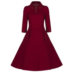 Burgundy Red Vintage Velvet 3/4 Sleeve Dress