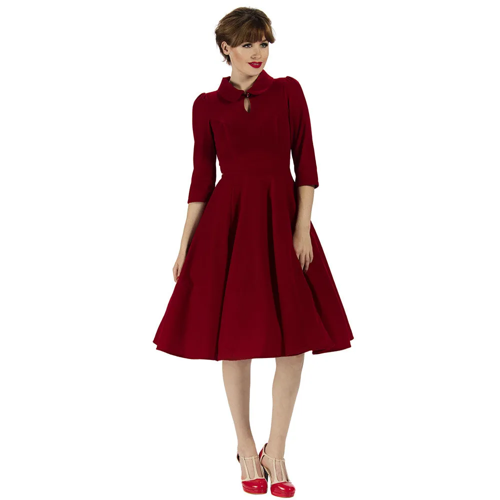 Burgundy Red Vintage Velvet 3/4 Sleeve Dress