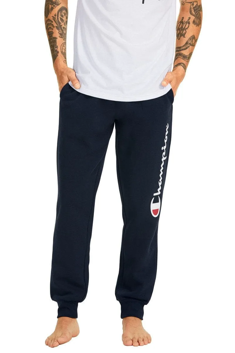 Champion Mens Navy Script Cuff Track Pants with Logo