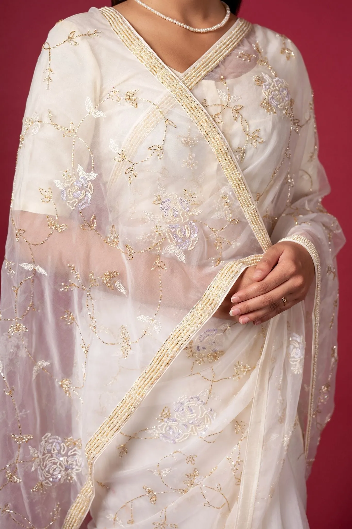 Cocktail Cream Saree