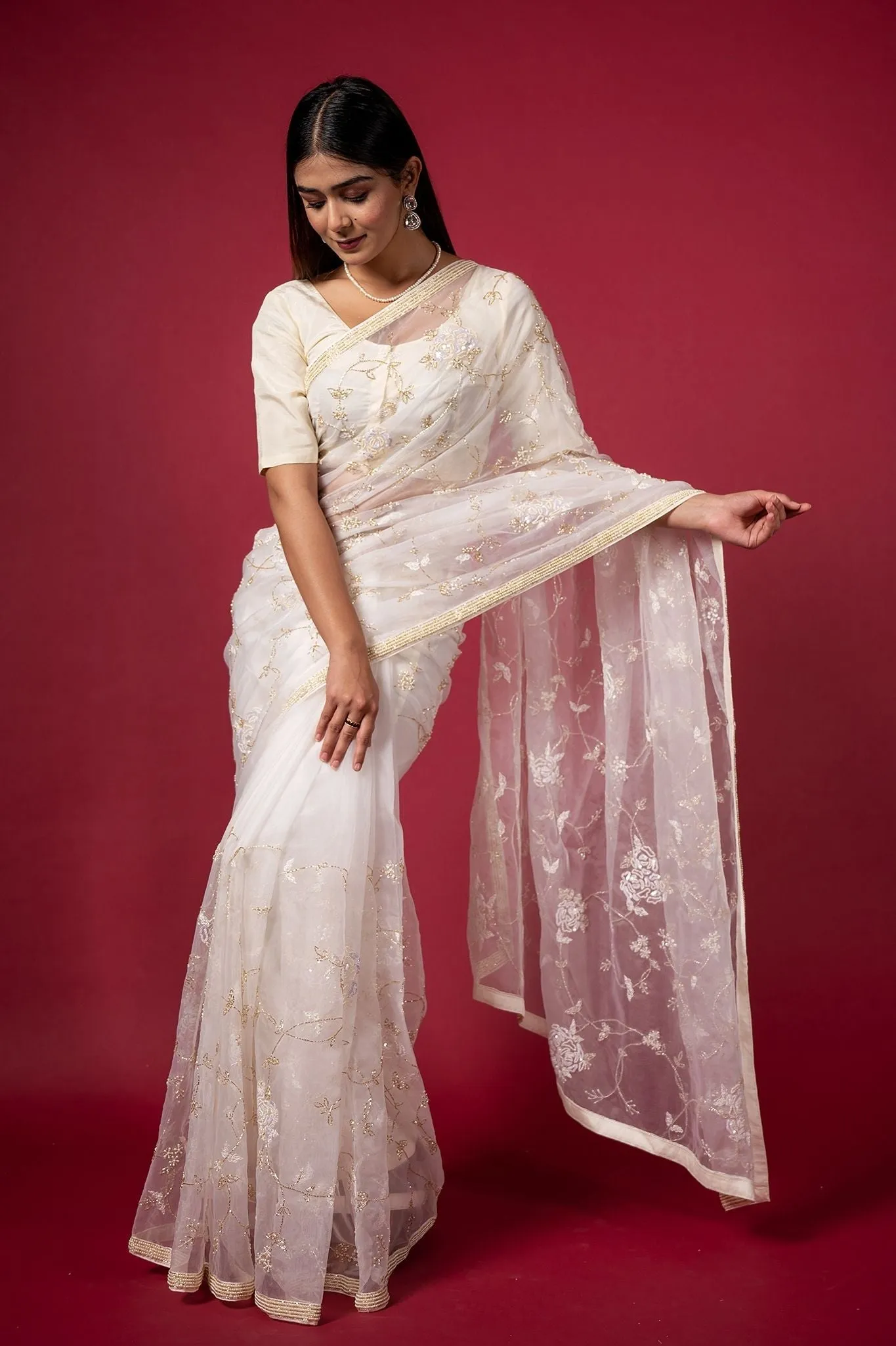 Cocktail Cream Saree