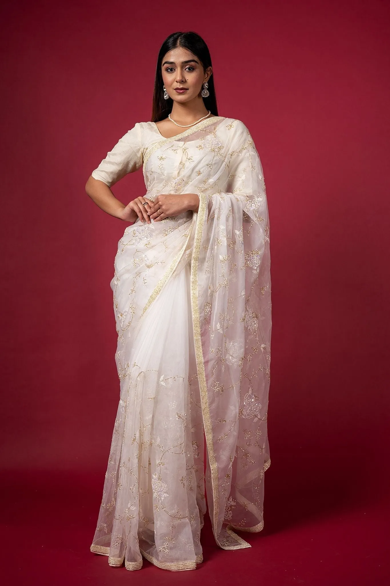 Cocktail Cream Saree