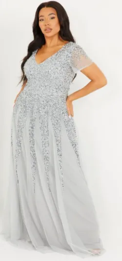 Curve Grey Sequin Maxi Dress