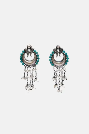 Double Peacock Fountain Beaded Danglers