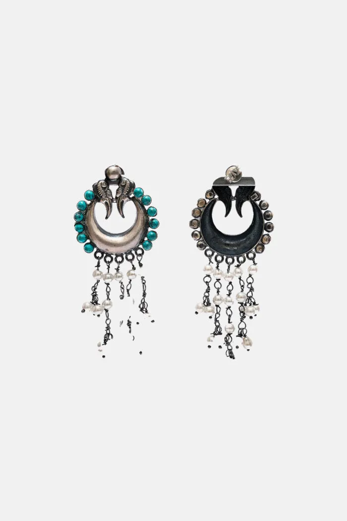 Double Peacock Fountain Beaded Danglers