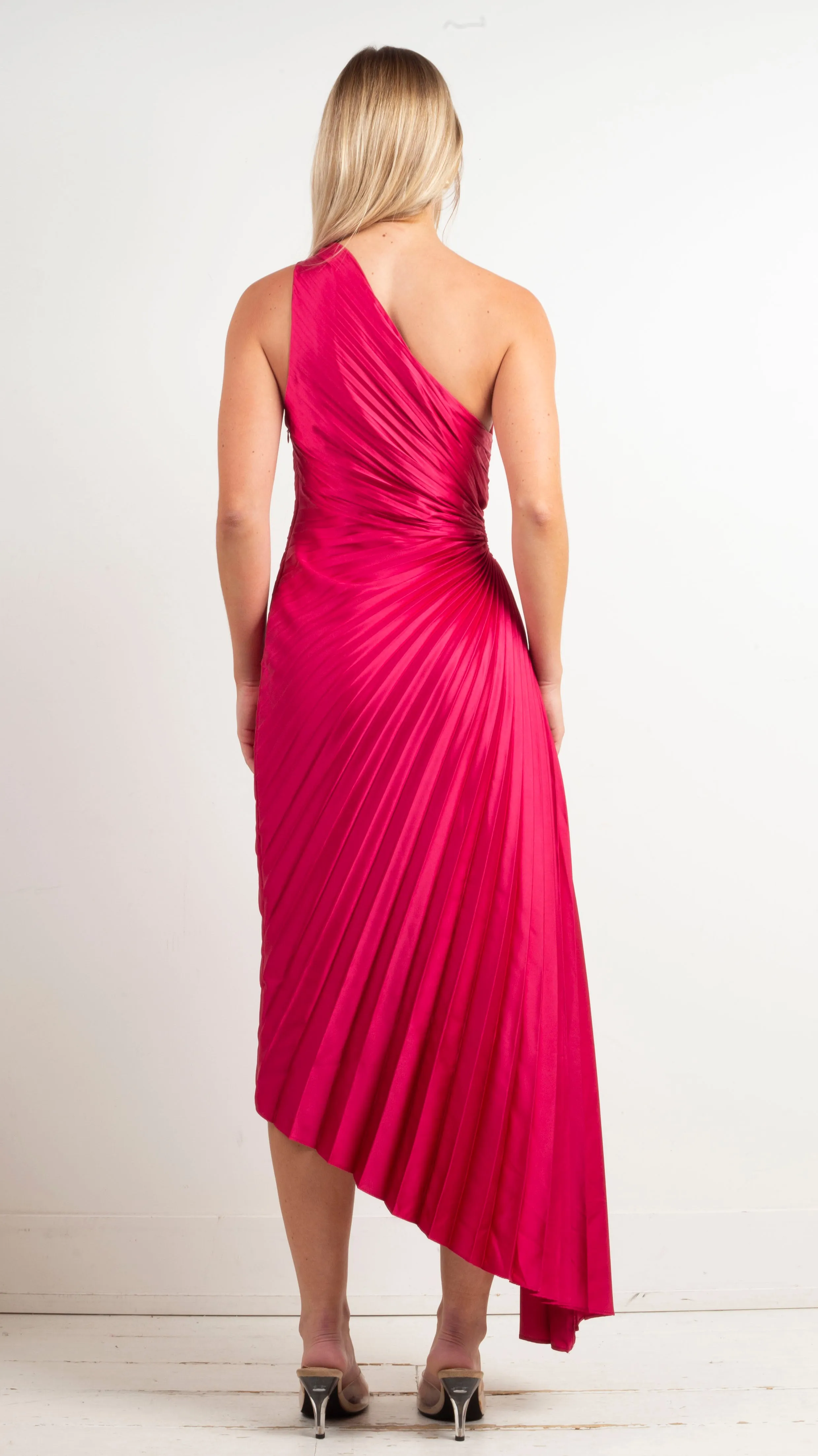 Fallon One Shoulder Pleated Maxi - Viva Magenta