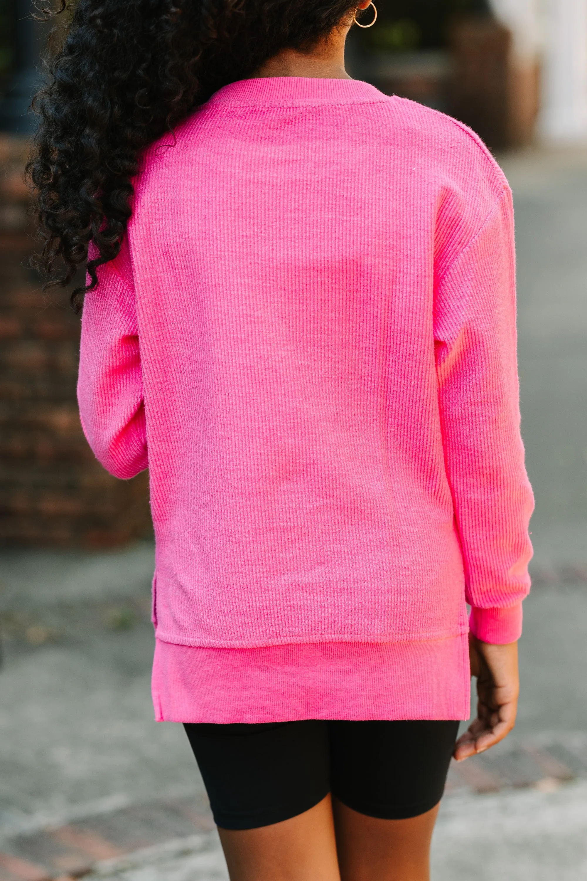 Girls: Smile Today Fuchsia Pink Graphic Corded Sweatshirt