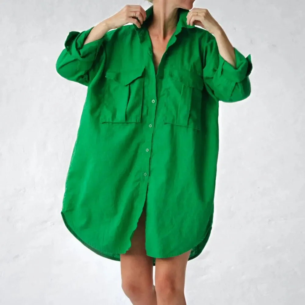 Green linen shirt supersize with pockets by Seaside Tones