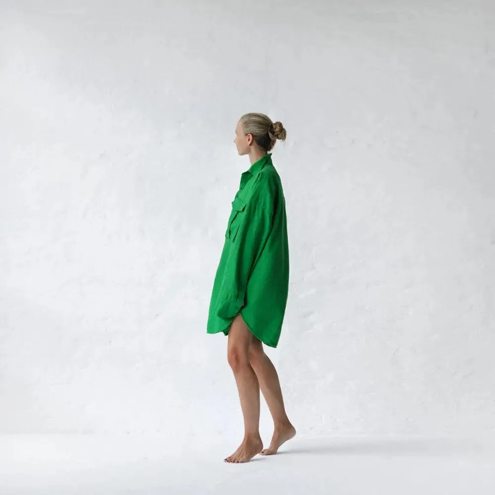 Green linen shirt supersize with pockets by Seaside Tones