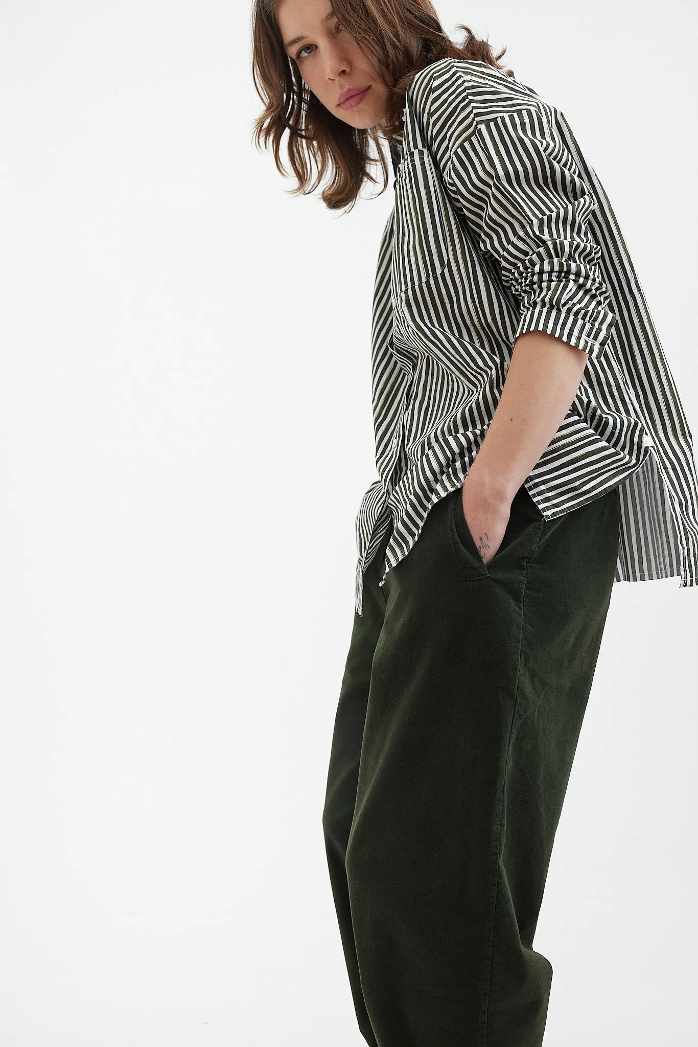 Hannoh Wessel - Clarence Shirt - Olive Stripes