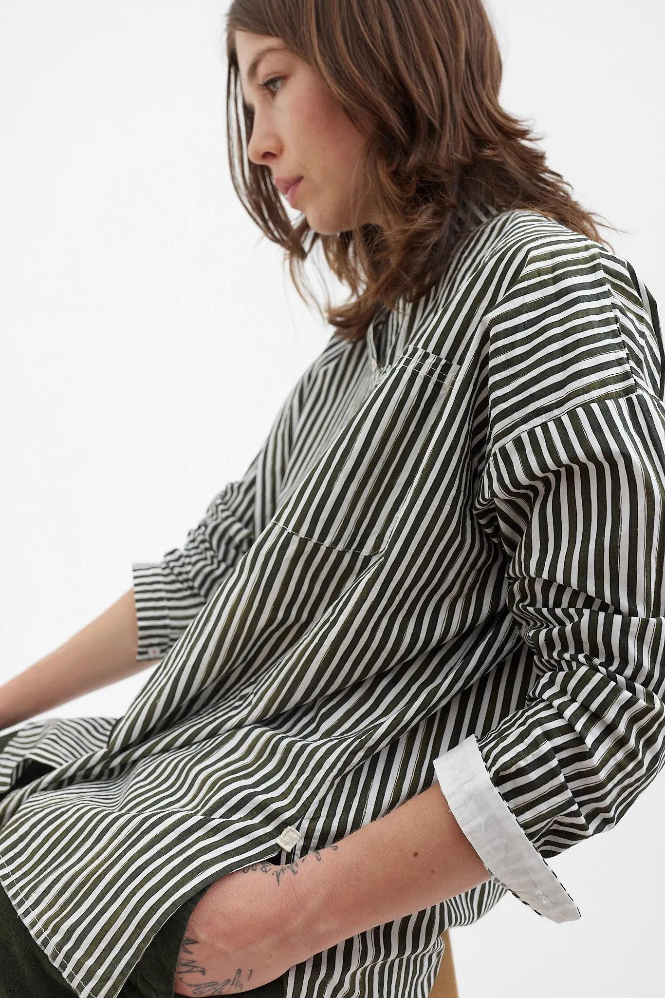 Hannoh Wessel - Clarence Shirt - Olive Stripes