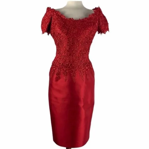 HelenMorelyRedLace Beaded Cocktail Dress