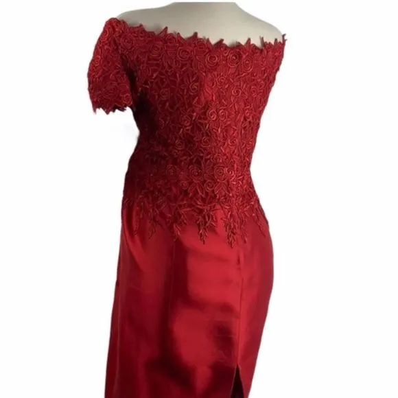 HelenMorelyRedLace Beaded Cocktail Dress