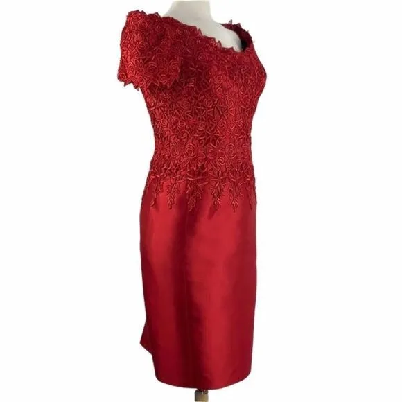 HelenMorelyRedLace Beaded Cocktail Dress