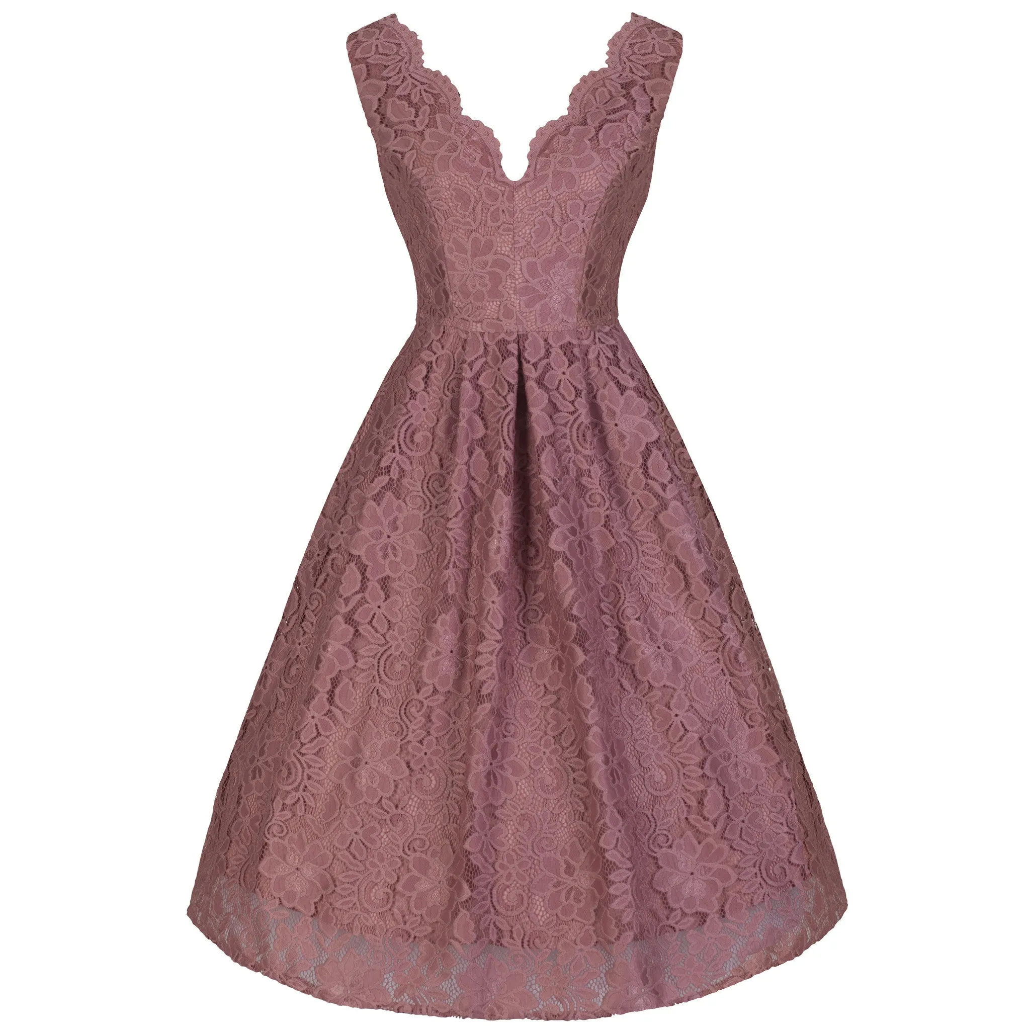 Jolie Moi Vintage Dusky Pink Lace Embroidered 50s Swing Dress