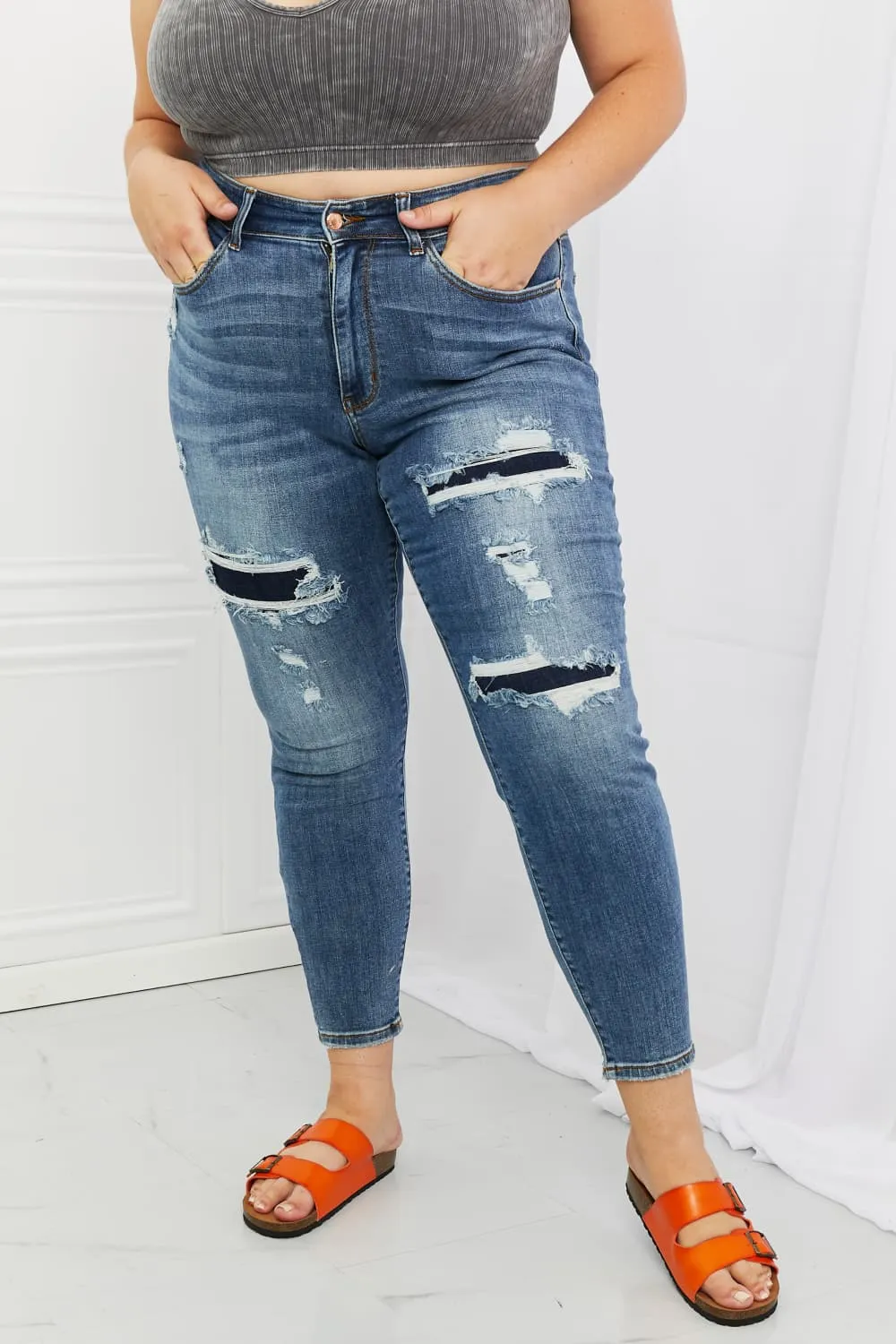 Judy Blue Dahlia Full Size Distressed Patch Jeans