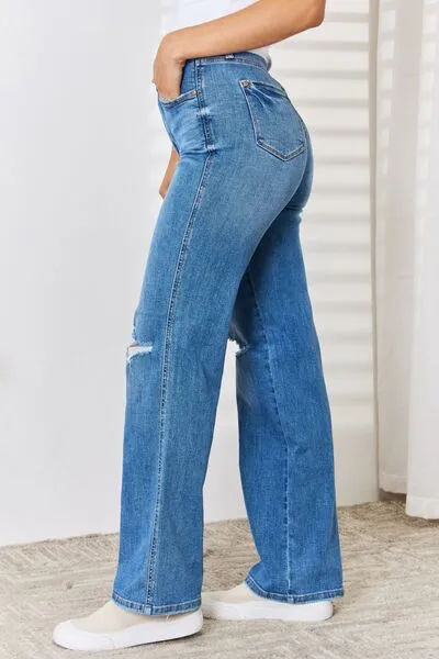 Judy Blue High Waist Distressed Straight-Leg Jeans (Online Exclusive)