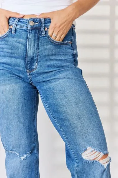 Judy Blue High Waist Distressed Straight-Leg Jeans (Online Exclusive)