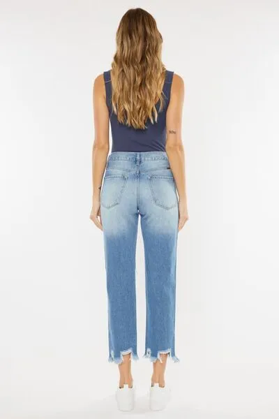 Kancan High Waist Chewed Up Straight Mom Jeans (Online Exclusive)