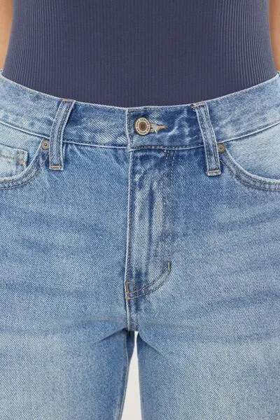 Kancan High Waist Chewed Up Straight Mom Jeans (Online Exclusive)