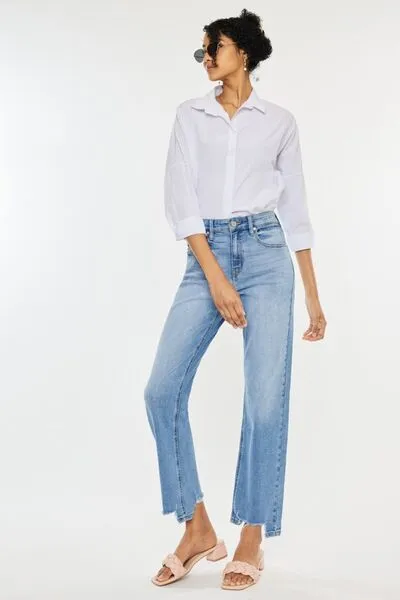 Kancan High Waist Raw Hem Straight Jeans (Online Exclusive)