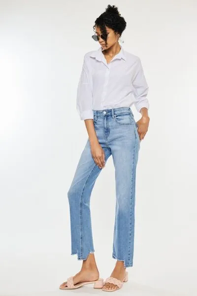 Kancan High Waist Raw Hem Straight Jeans (Online Exclusive)