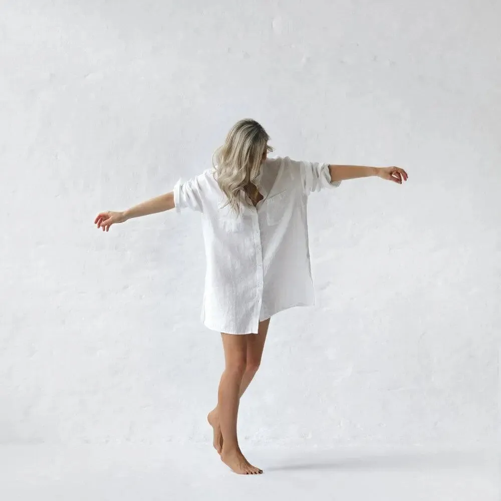 Linen boyfriend shirt in white by Seaside Tones