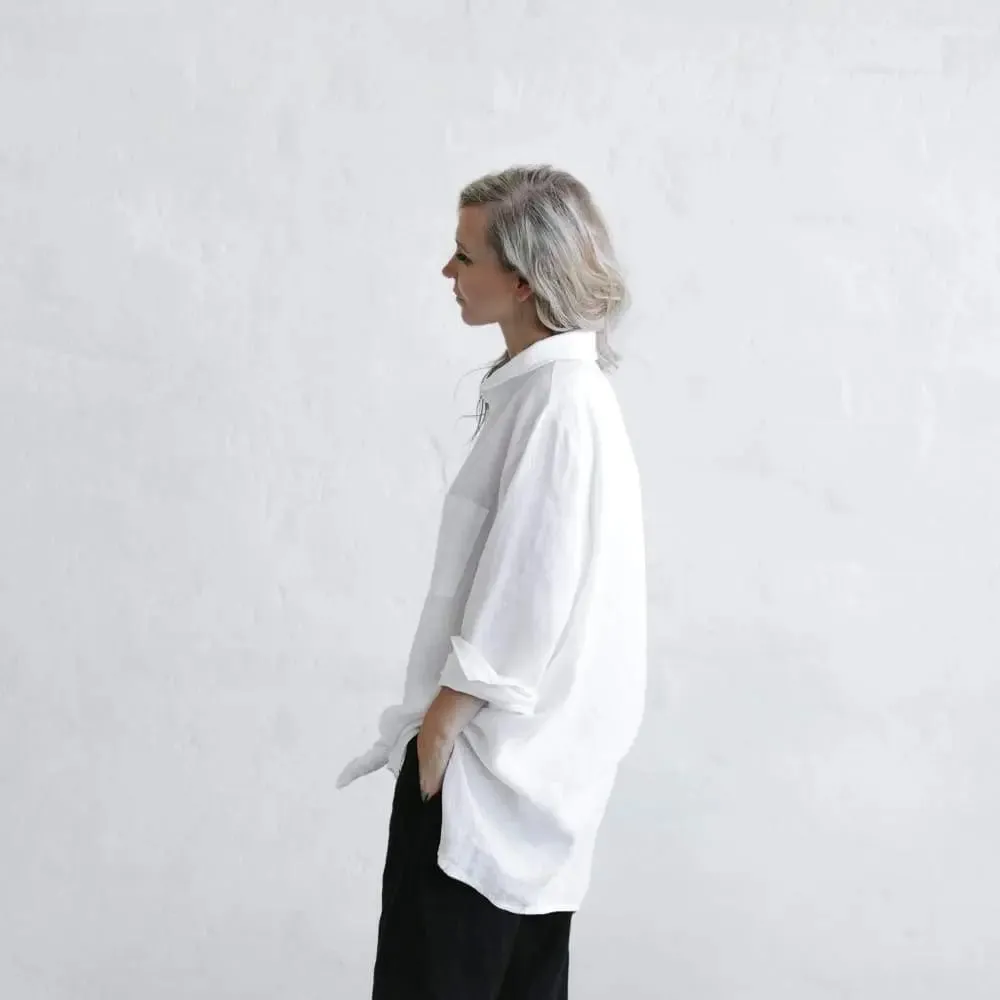 Linen boyfriend shirt in white by Seaside Tones