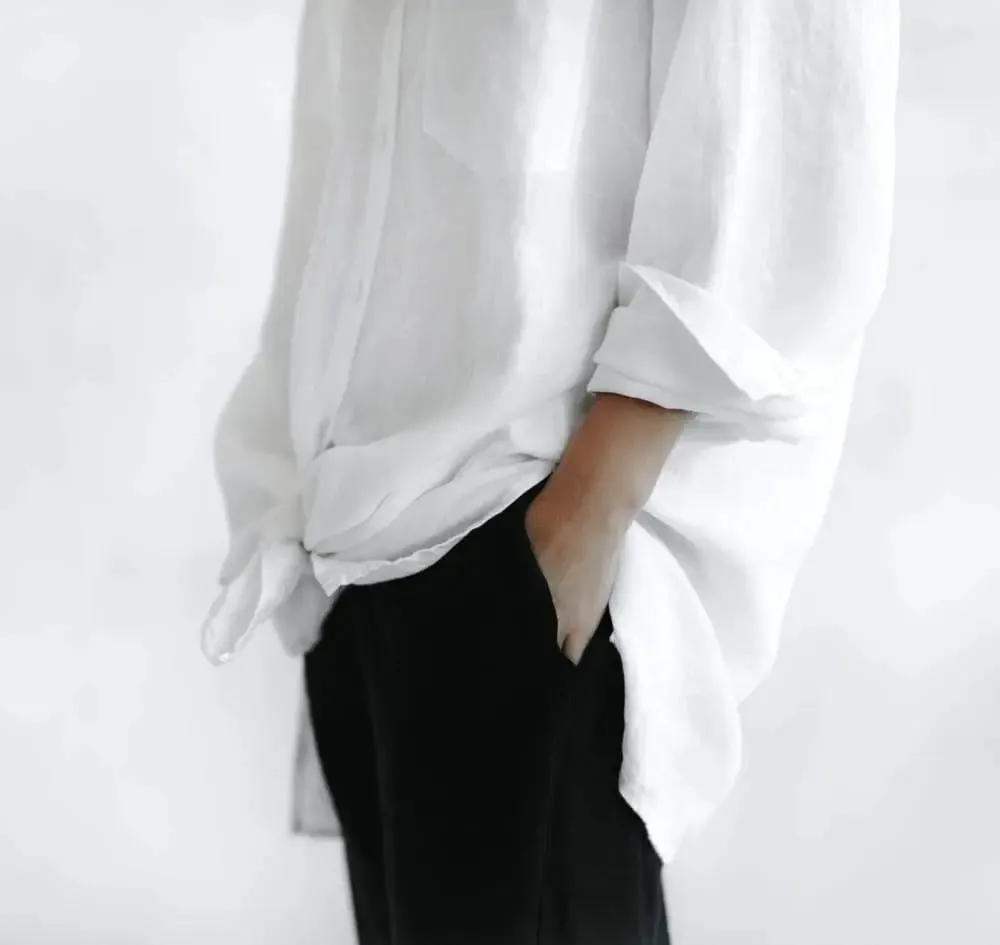 Linen boyfriend shirt in white by Seaside Tones