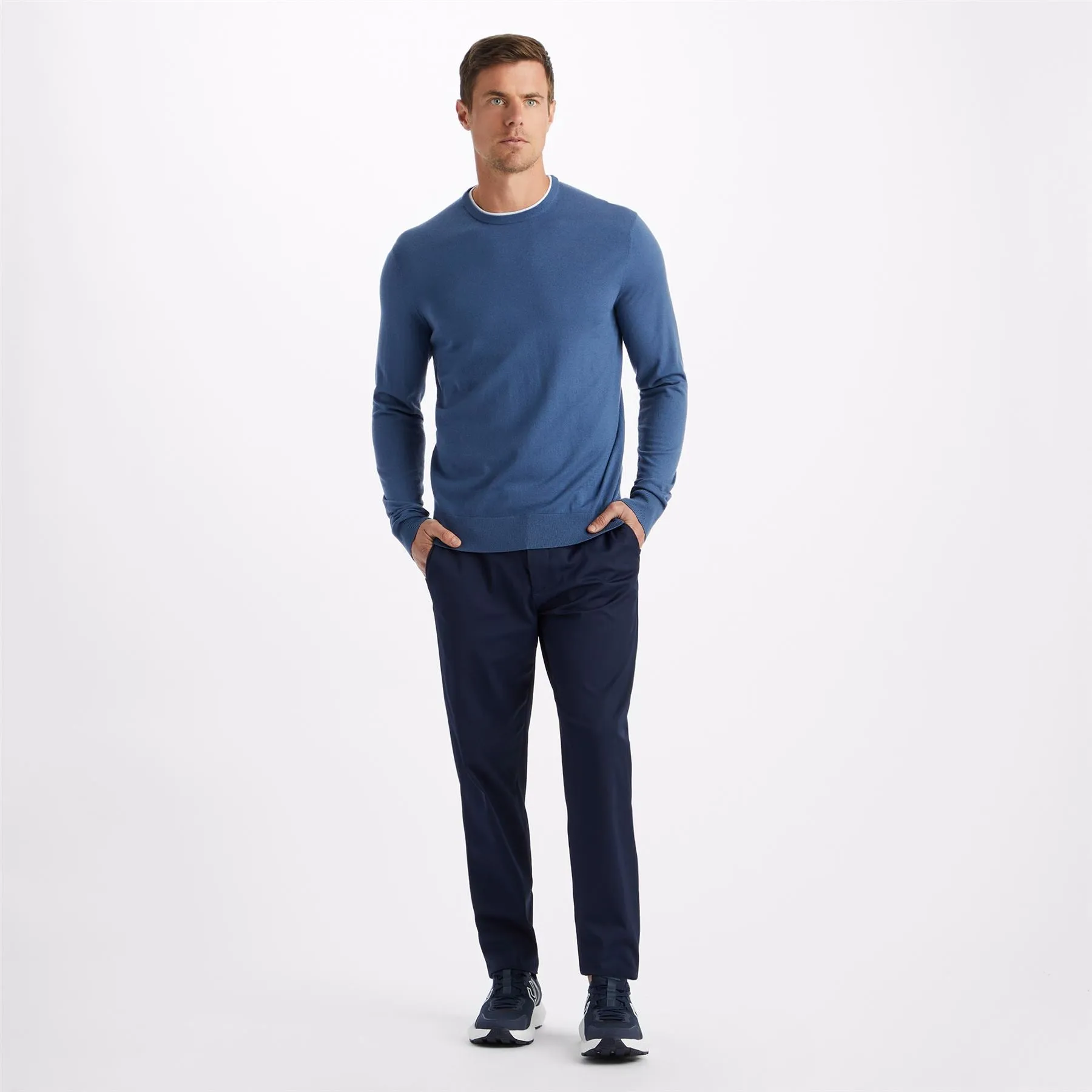 Merino Wool Blended Tailored Fit Crewneck Sweater Slate - AW23