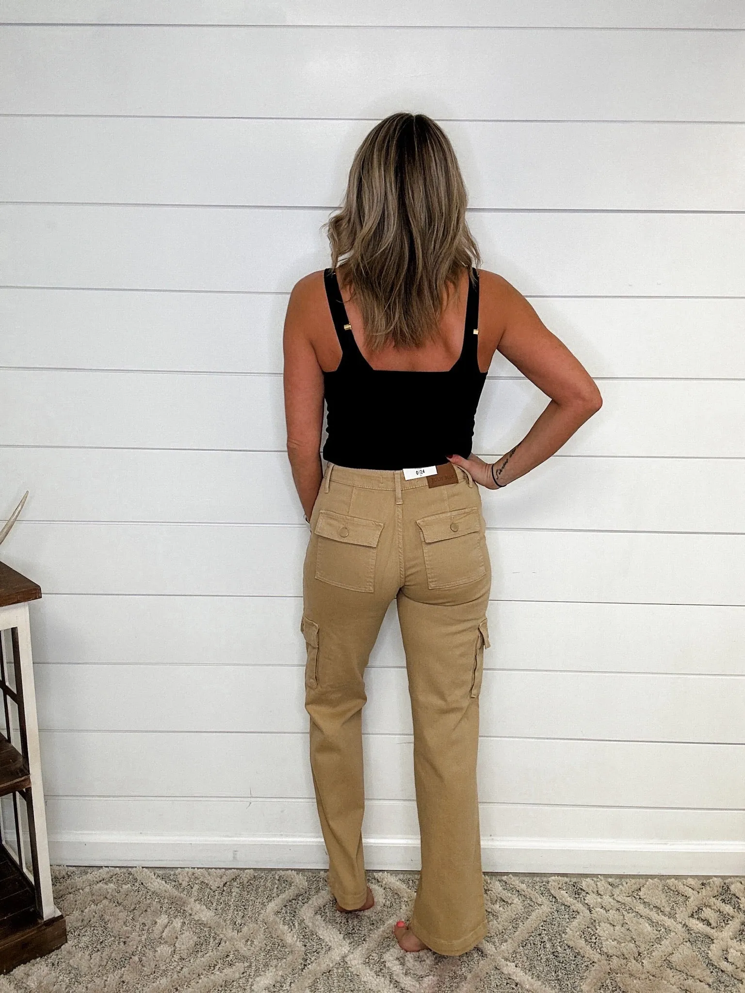 Midrise Khaki Cargo Straight Leg