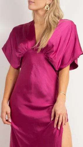 Naomi Flutter Sleeve Umpire Maxi - Magenta