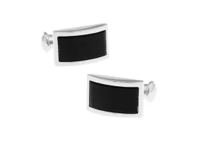 Oakfield Black Enamel Silver Rhodium Plated Cufflinks