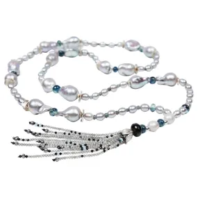 Pearl, Kyanite, Sapphire, Topaz, and Silver Sautoir