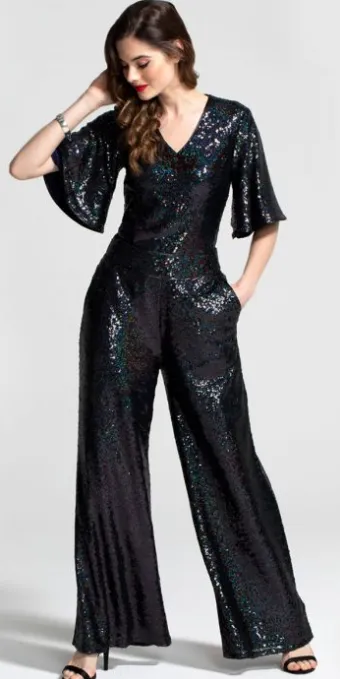 Petrol Sequin Batwing Jumpsuit