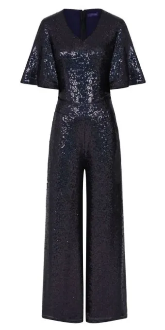 Petrol Sequin Batwing Jumpsuit