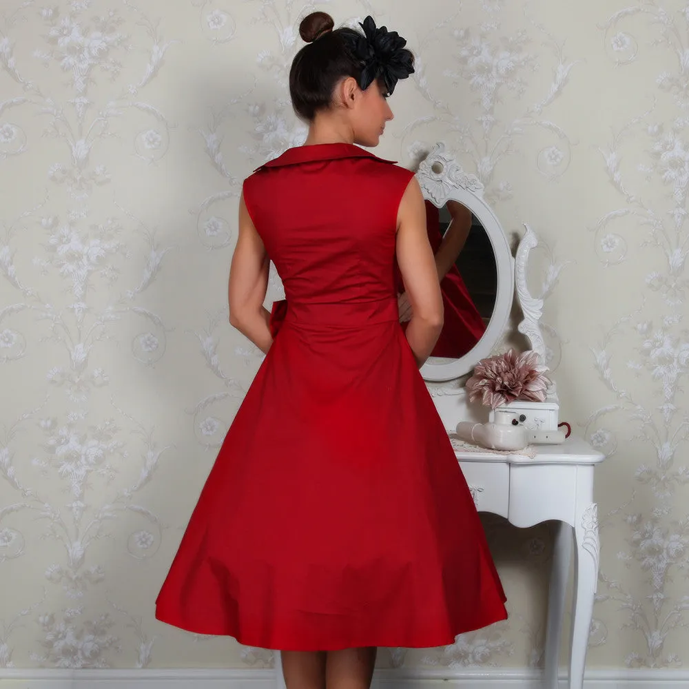 Red 50s Swing Bow Dress