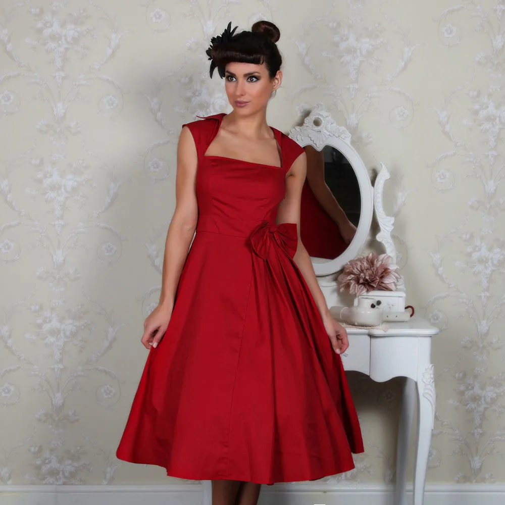 Red 50s Swing Bow Dress