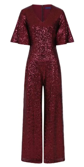 Red Sequin Batwing Jumpsuit