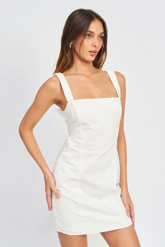 SQUARE NECK MINI DRESS WITH ELASTIC BACK DETAIL