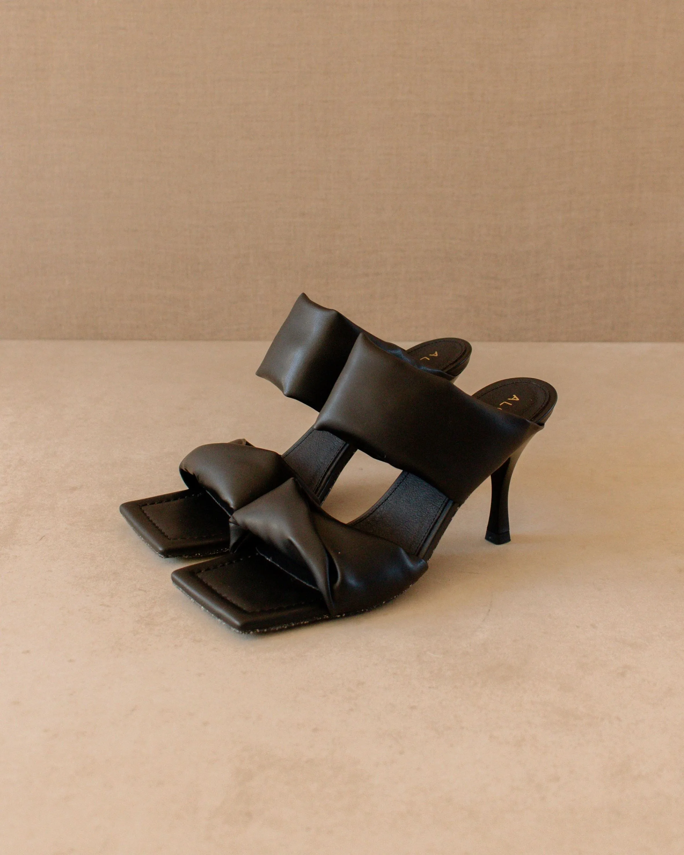 Twist Strap Corn Black Vegan Leather Sandals