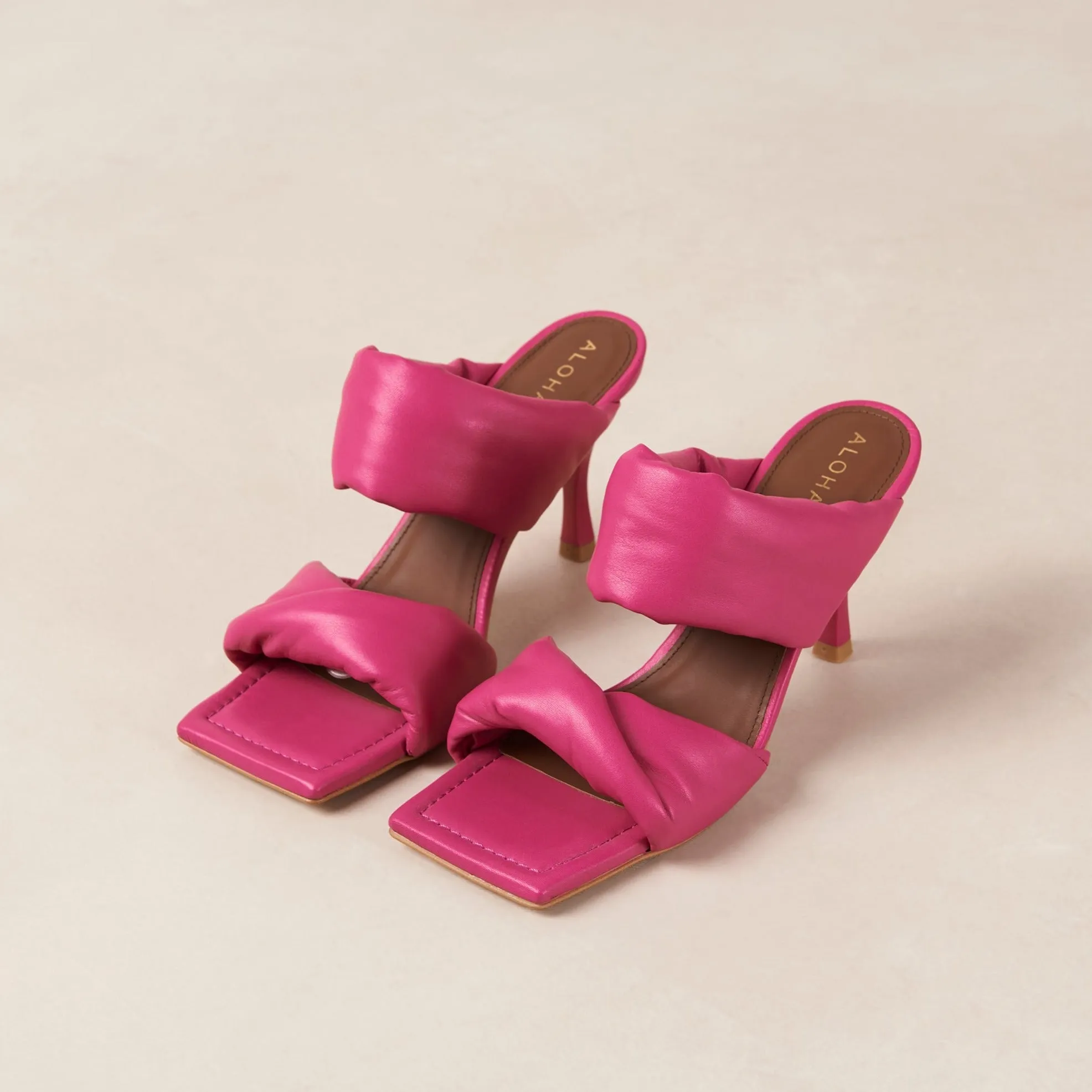 Twist Strap Magenta Leather Sandals