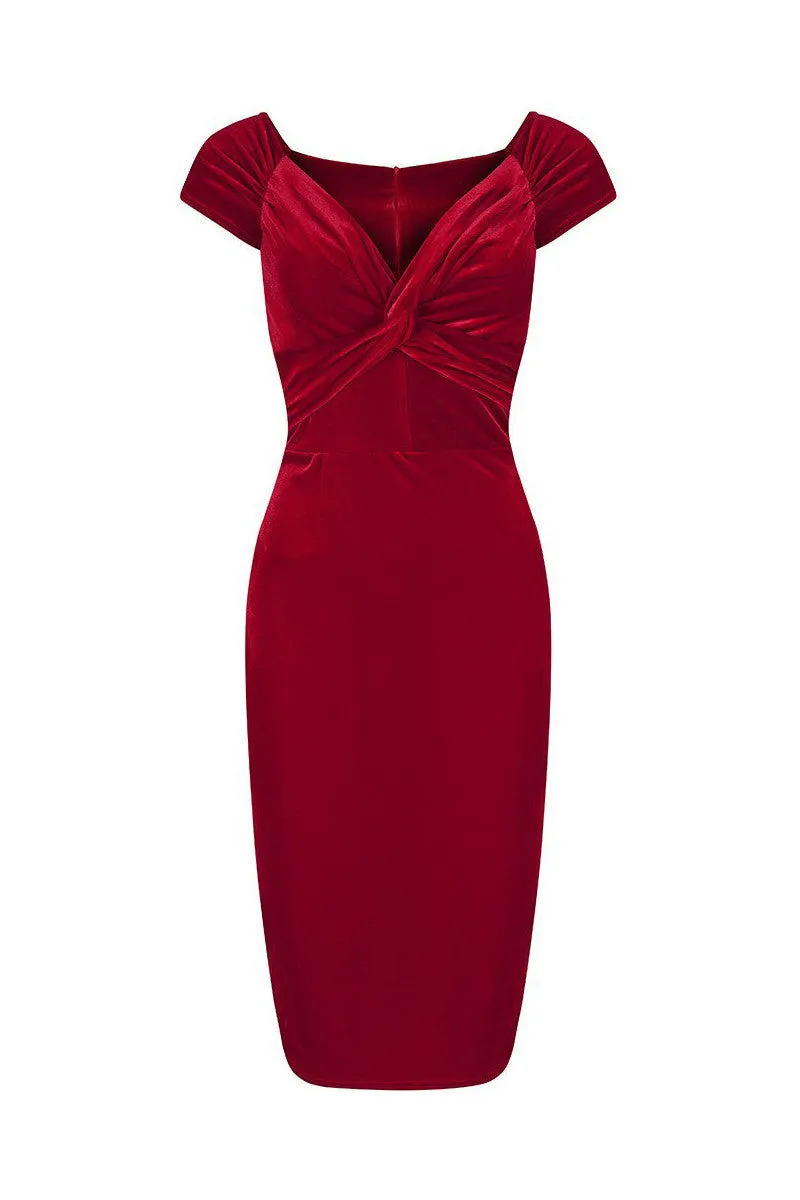 Vintage 1940s Red Velour Crossover Wiggle Dress