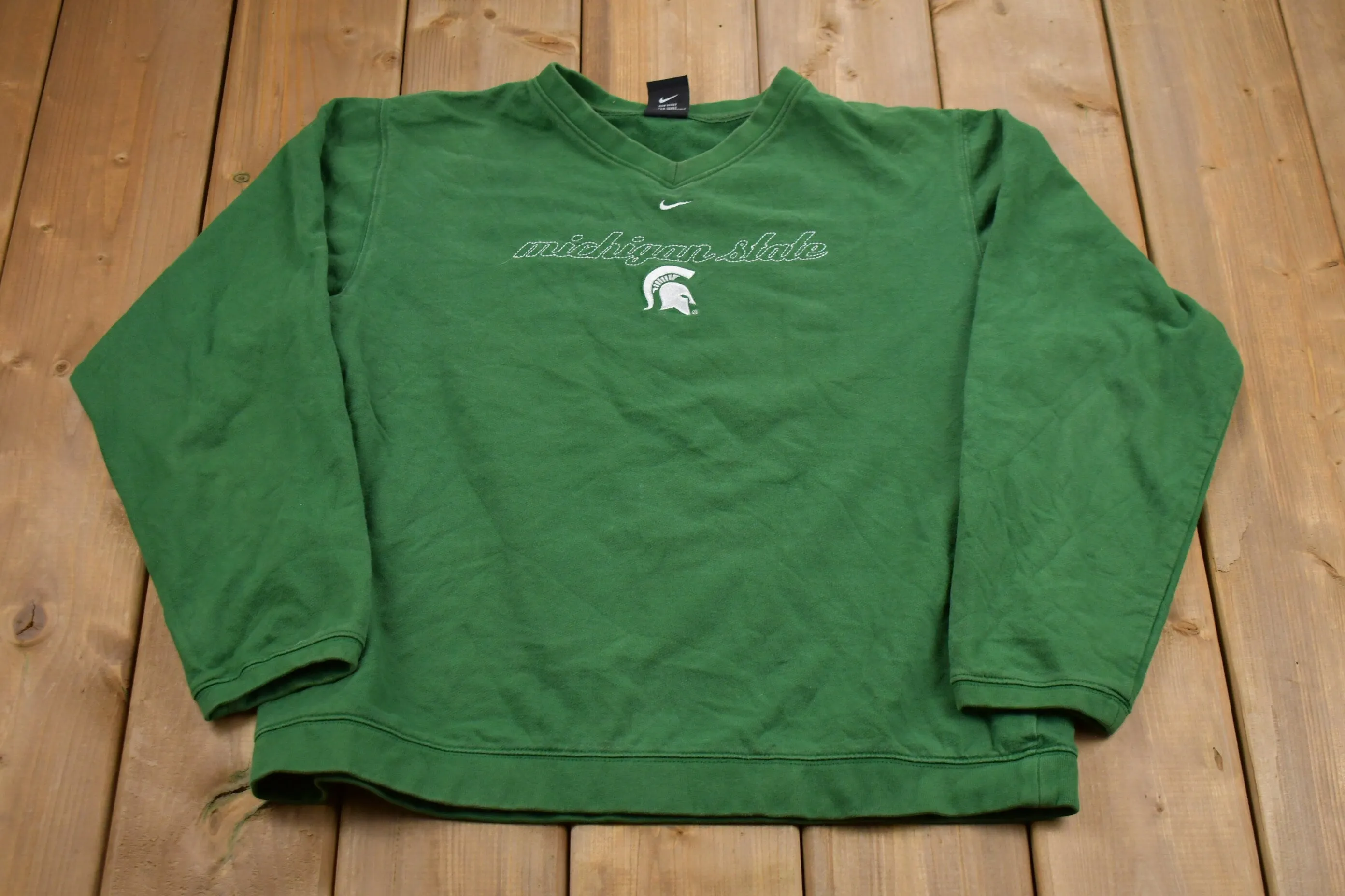 Vintage 1990s Kids University of Michigan State Nike Mid Swoosh Collegiate Crewneck / Embroidered / NCAA Sweatshirt / Sportswear / Americana