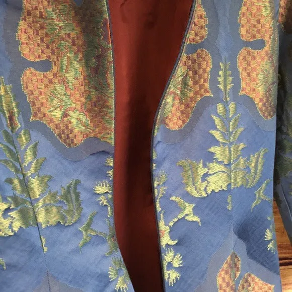 Vintage Silk Brocade Bill Blass Blue Satin Dress