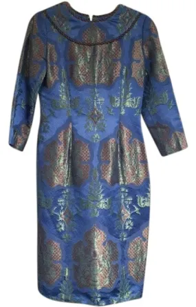 Vintage Silk Brocade Bill Blass Blue Satin Dress